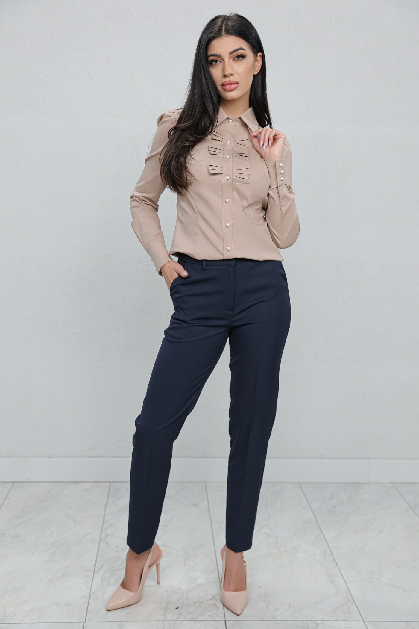 Pantaloni MBG bleumarin office din stofa