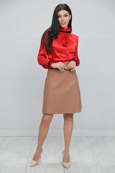 Bluza MBG rosie din voal satinat accesorizata cu benzi catifea si fundite