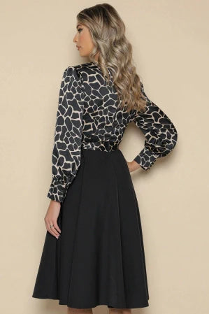 Rochie MBG neagra cu bust satinat animal print