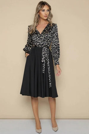 Rochie MBG neagra cu bust satinat animal print