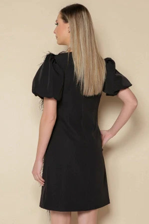 Rochie MBG neagra cu fulgi si maneci bufante