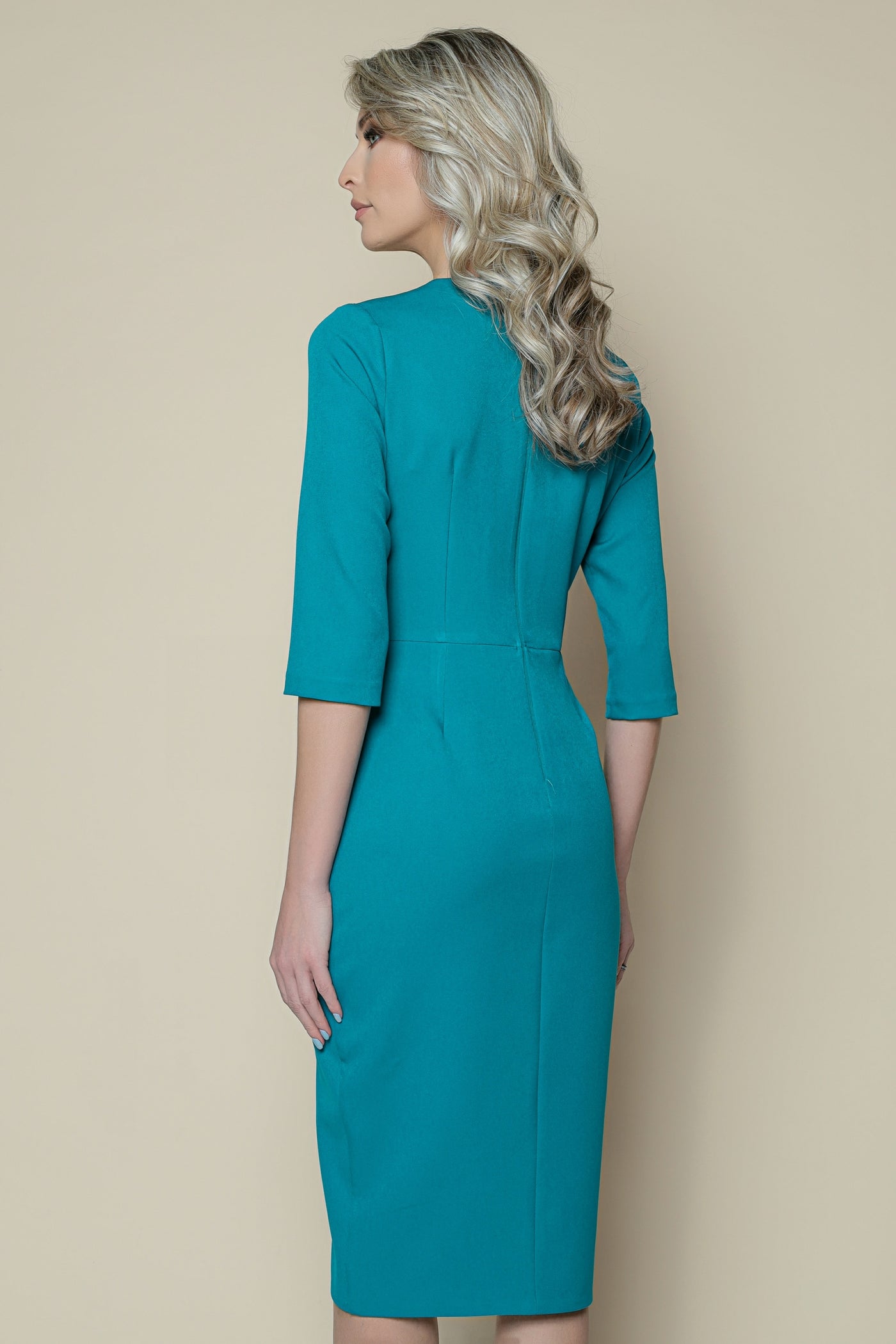 Rochie MBG turquoise cu fald si lant in lateral