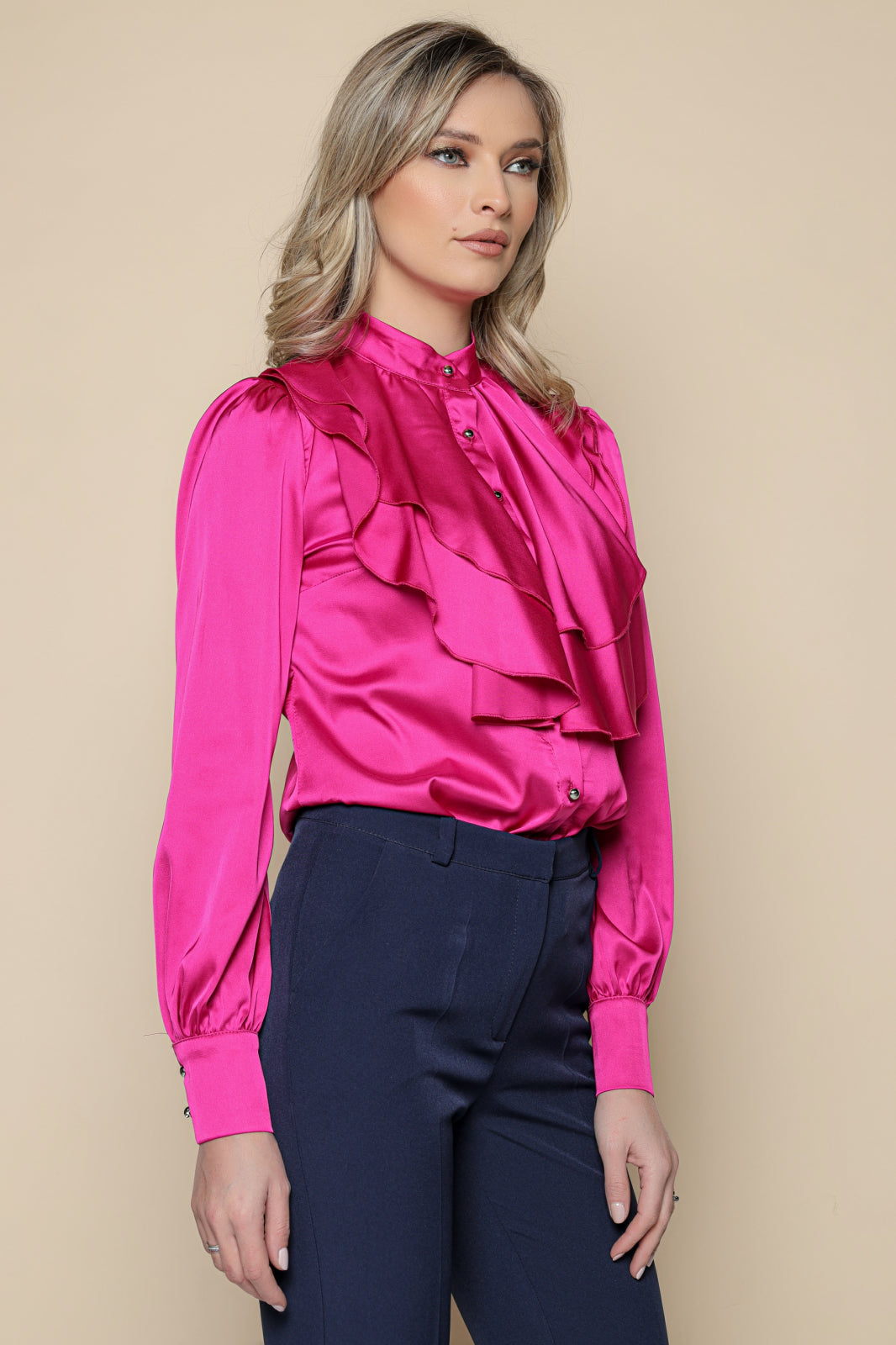Camasa MBG fuchsia cu volane suprapuse 