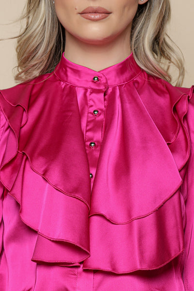Camasa MBG fuchsia cu volane suprapuse 