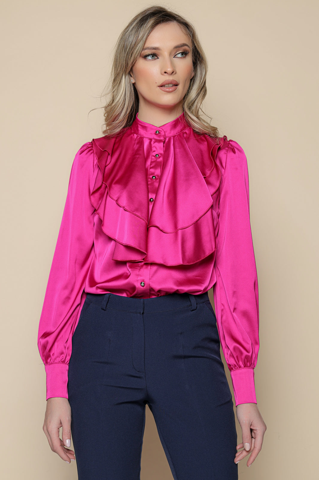 Camasa MBG fuchsia cu volane suprapuse 