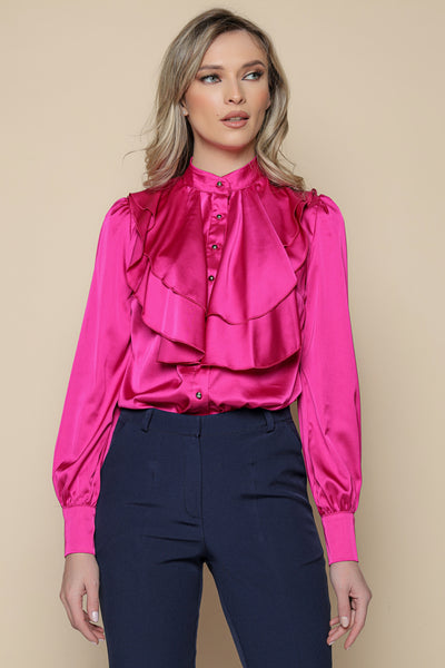 Camasa MBG fuchsia cu volane suprapuse 