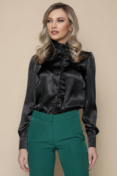 Camasa MBG neagra satinata cu volan aplicat