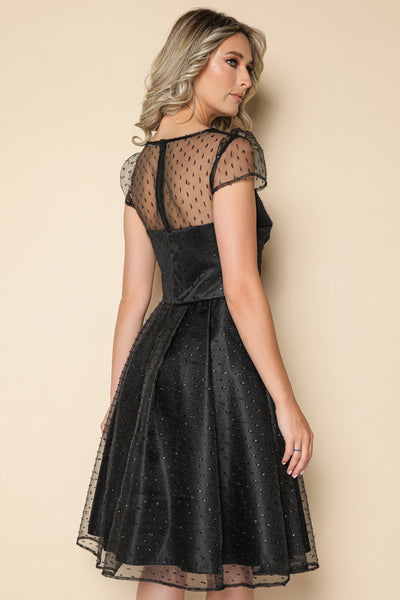 Rochie MBG neagra din organza cu insertii sidefate