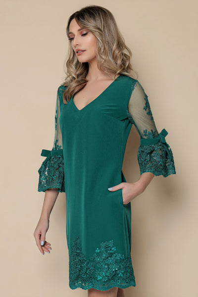 Rochie MBG verde cu maneci clopot din dantela 