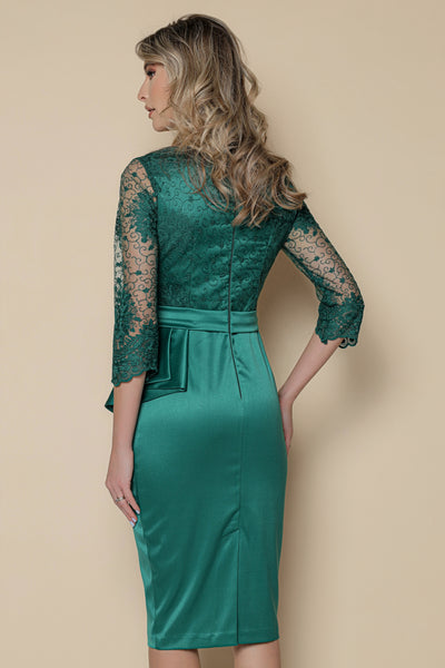 Rochie MBG verde cu peplum lateral si funda maxi